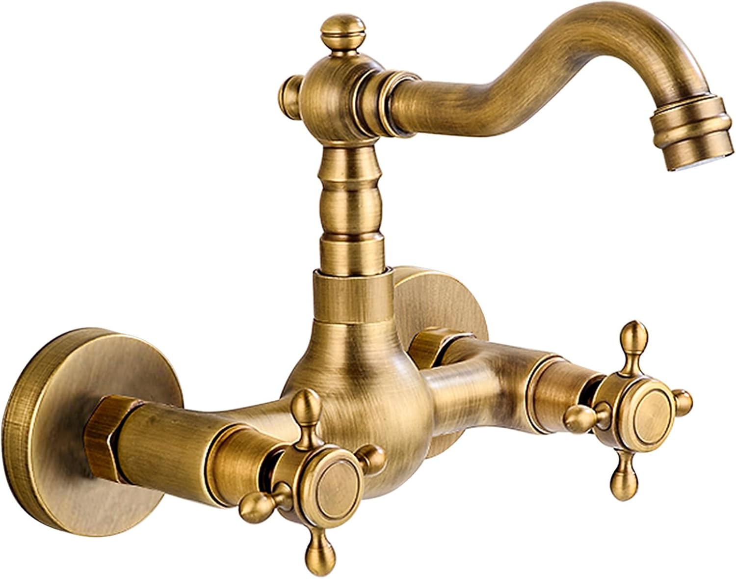 Simple Antique Concealed Wall Faucet, Laundry Pool, Basin, All-Copper Double-Handle Rotating hot and Cold Faucet, Antique