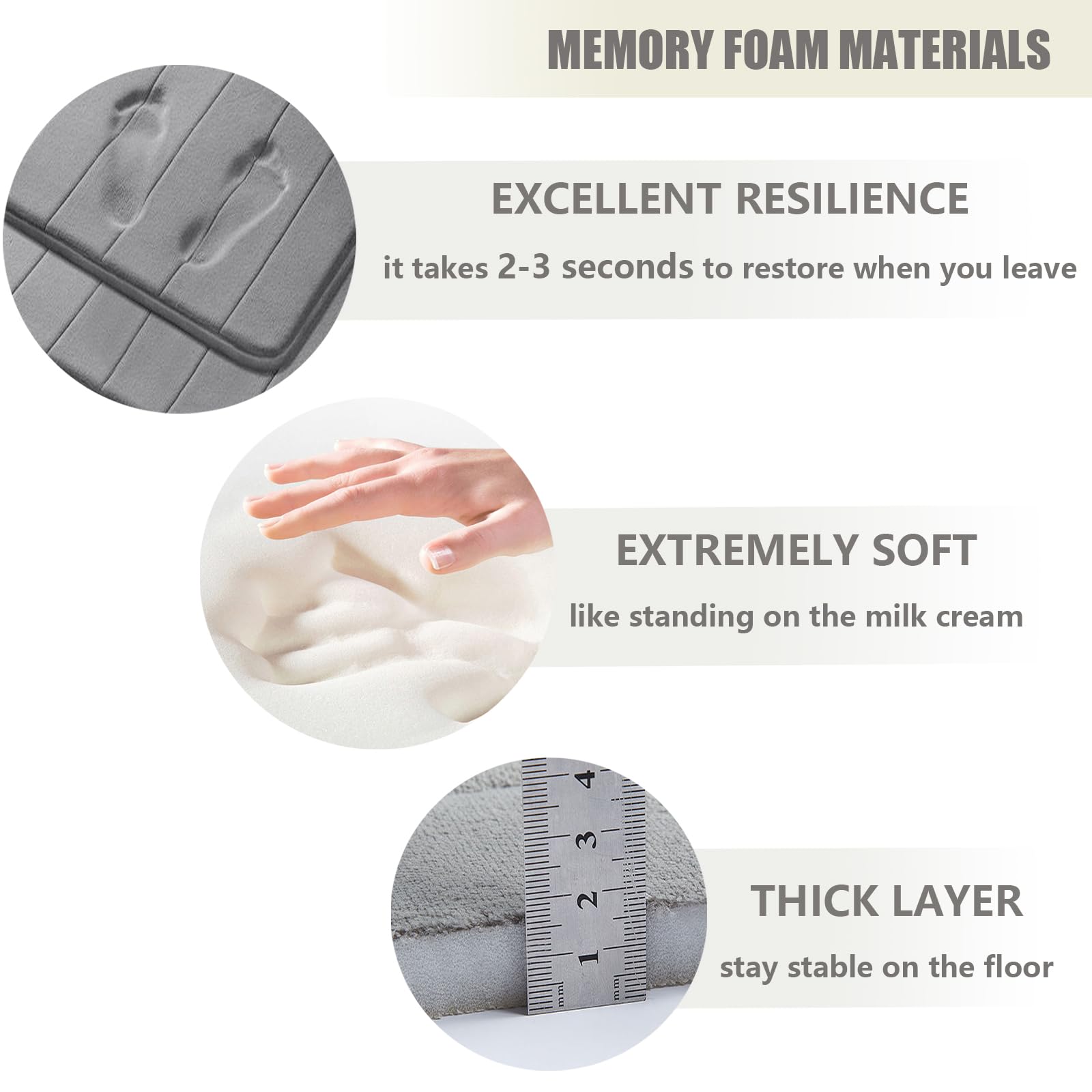 Tappeti da bagno per il bagno assorbenti, in memory foam, antiscivolo, set di 3 tappetini da bagno grigio chiaro
