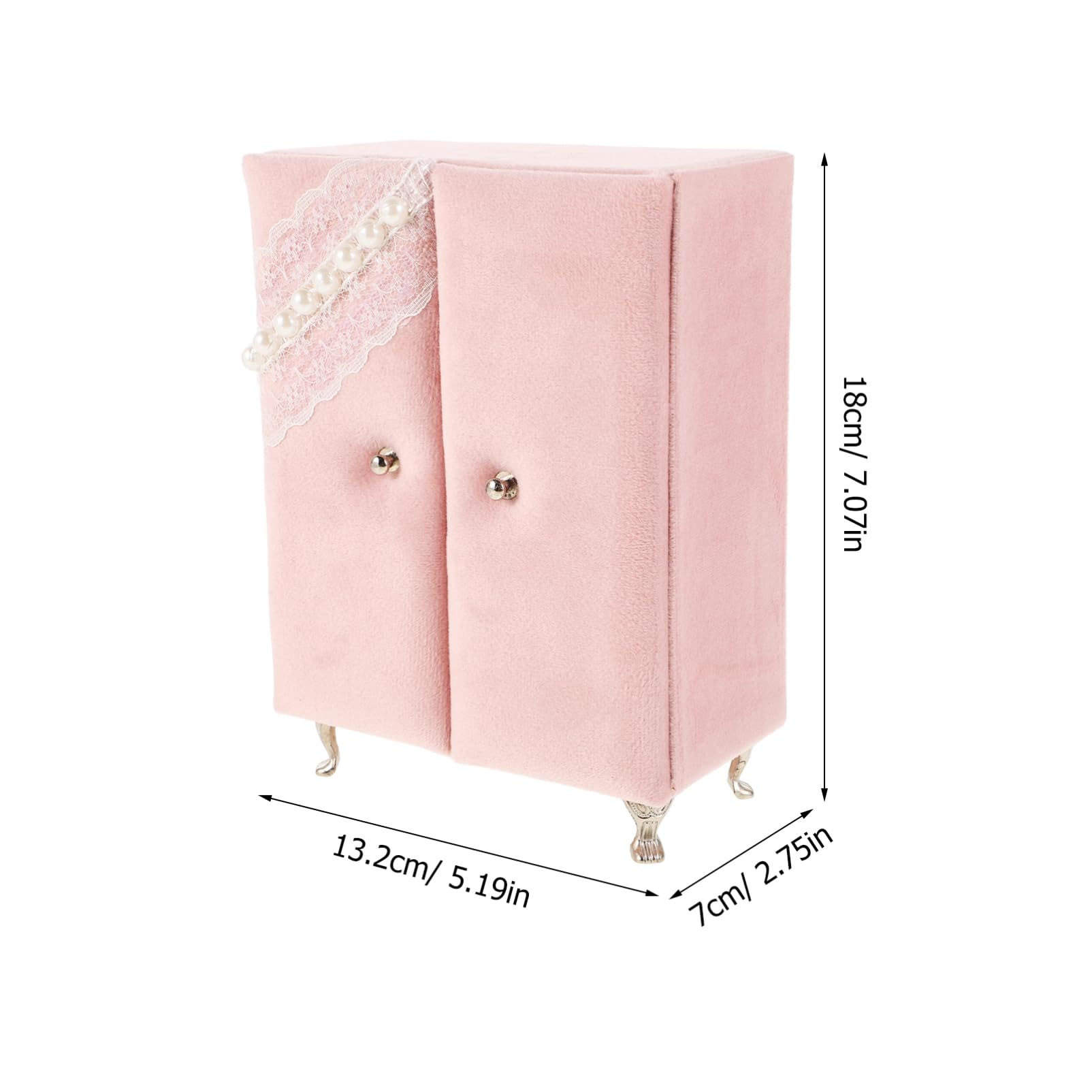 Beaupretty Almacenamiento de Cajas de Joyería Joyero con Encaje de Perlas Artificiales Caja de Joyería Pequeña con Forma de Mueble Armario con Patas para Organizar Anillos Pendientes y Collar