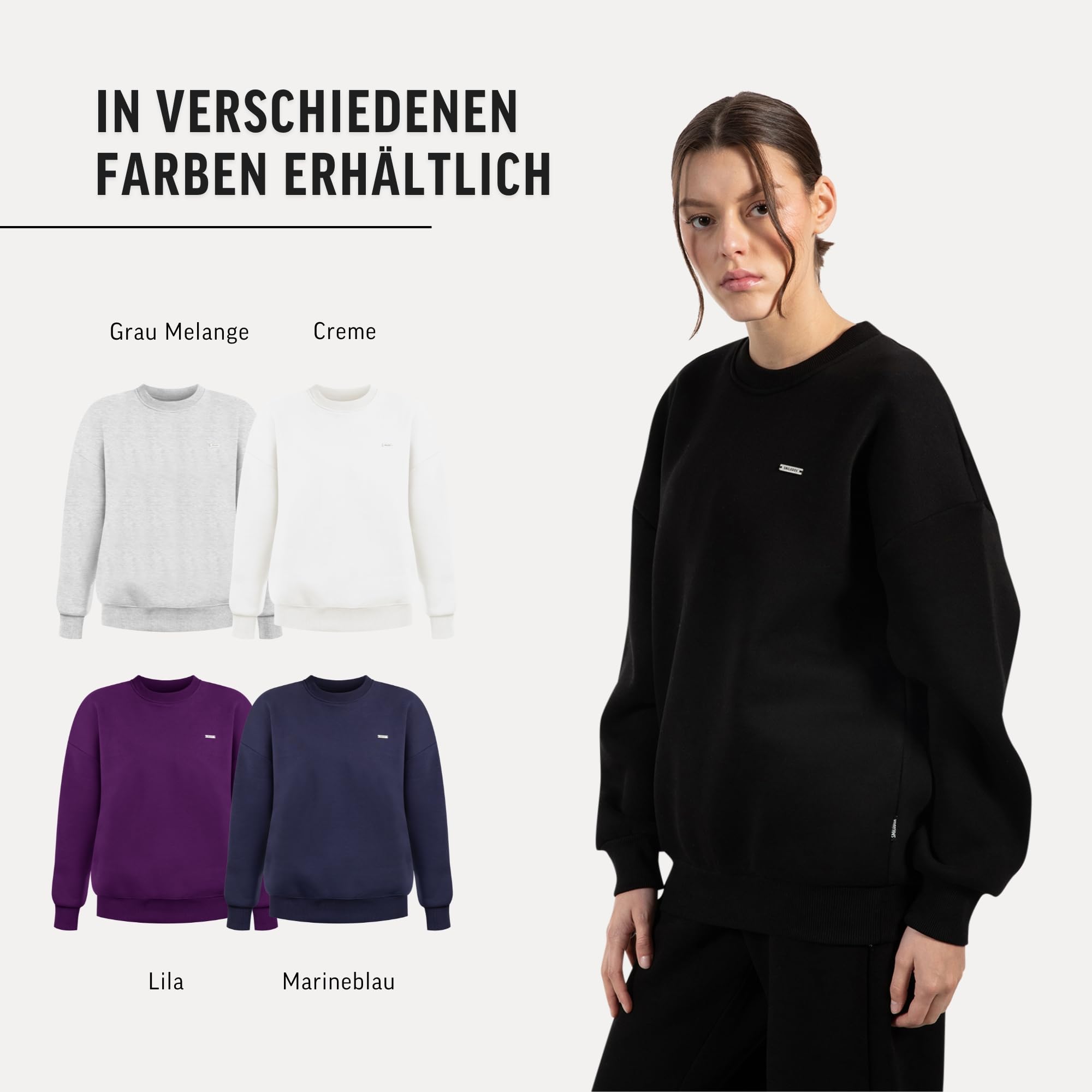 SMILODOX Sweatshirt Unisex Riven, Oversize Fit Pullover mit Graviertem Metalllabel, Langarmshirt aus weichem Material, Bequemes Tragegefühl, vielseitig kombinierbar für Alltag, Freizeit und Gym