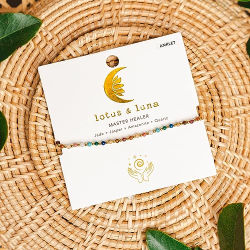 Lotus and Luna 2MM Master Healer Energy Chakra Healing Dainty Anklet Bracelet with Real Stones Jade, Pearl, Rose Quartz, Amethyst, Moonstone3