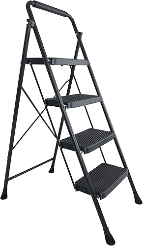 Taburete plegable con pedal antideslizante ancho, escalera de acero resistente de 330 libras, 2 escalones, color negro