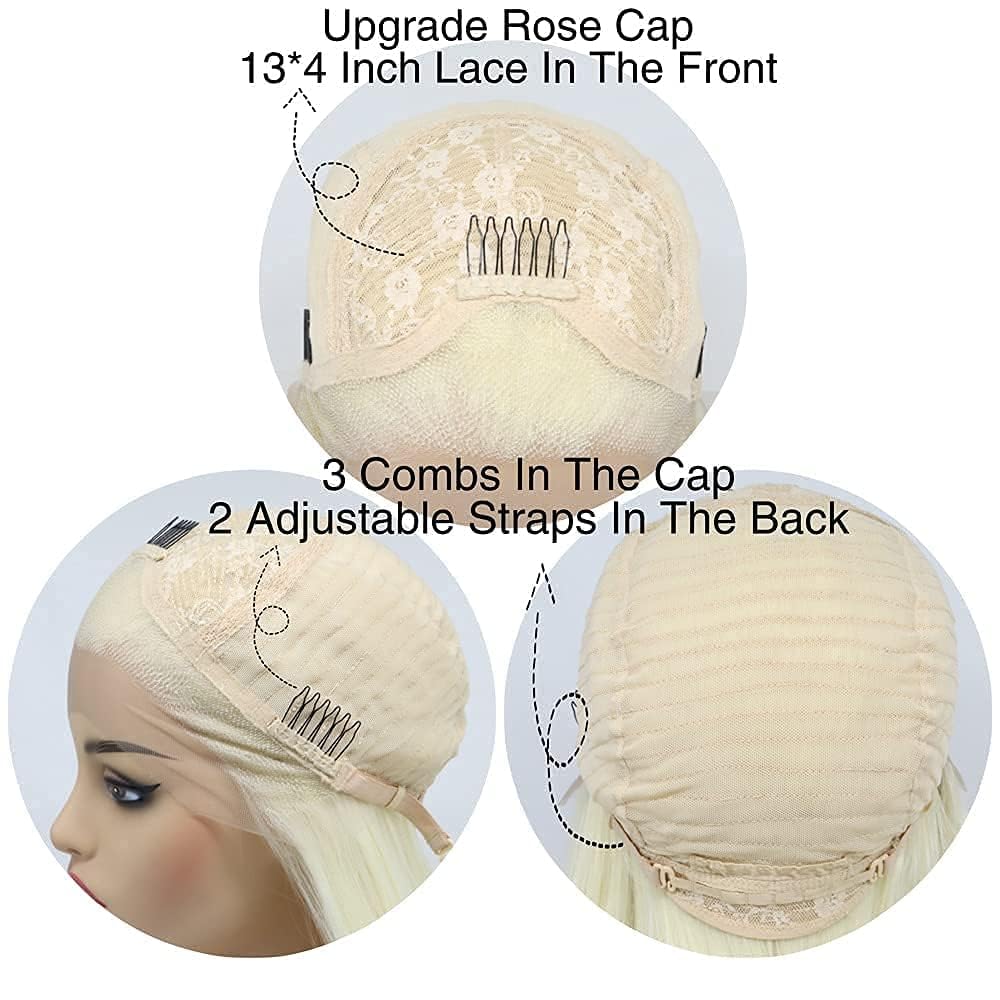 Long Blonde Water Wave Lace Front Wigs for Women Middle Part 26 Inch 613 Blonde Wigs Glueless Natural Looking Long Curly Wig Synthetic Heat Resistant Fiber Wig