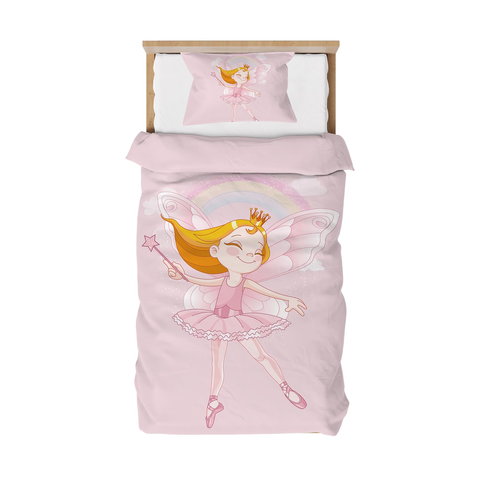 Parure de lit 90x190 enfant fille rose DJDEA avec taie d'oreiller 40x60 et housse de couette en microfibre