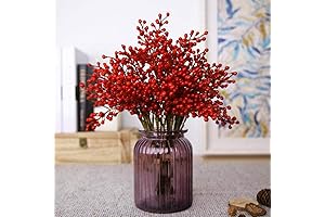 GREENTIME 16 Pack Artificial Christmas Plants Red Berry Stems Holly for Christmas...