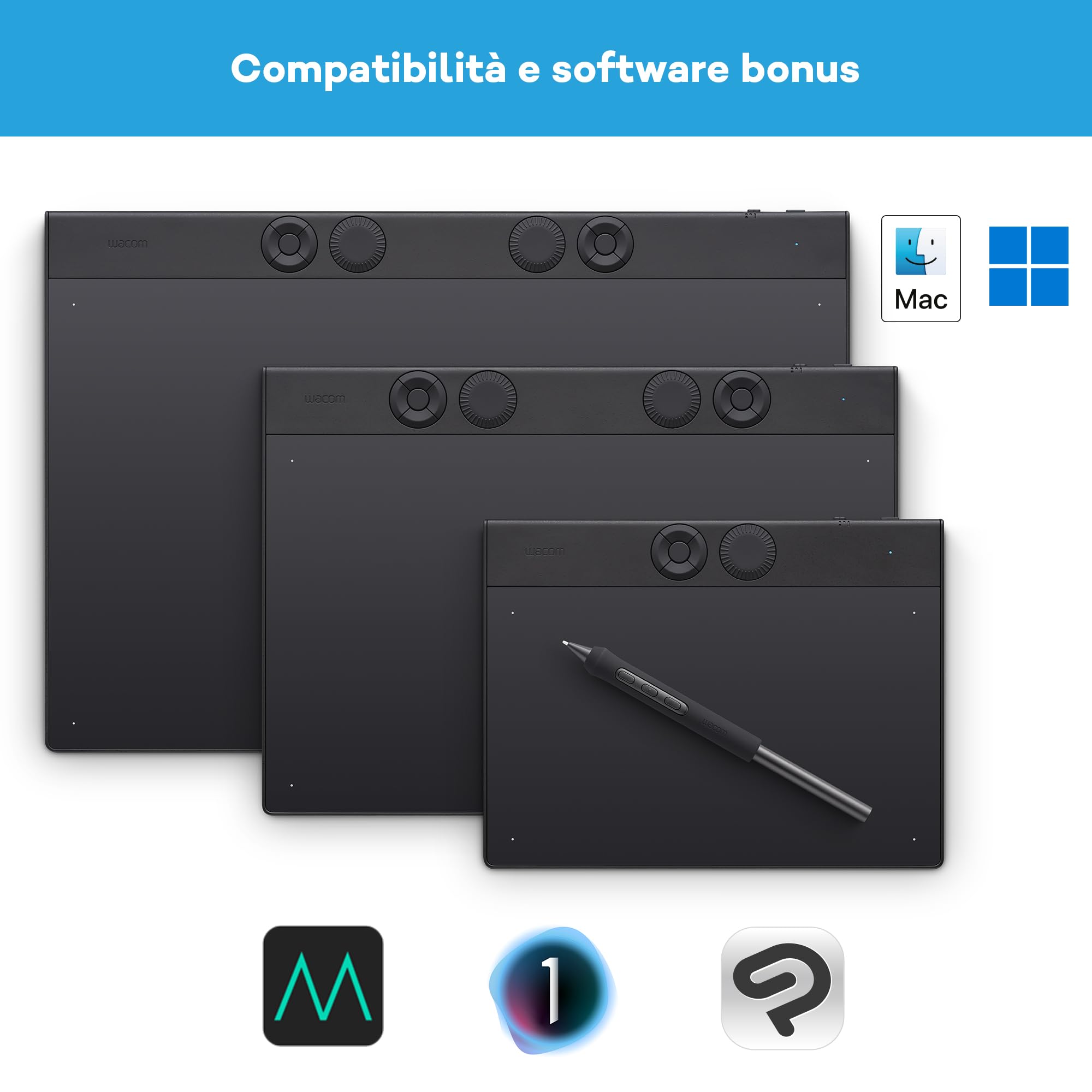 Wacom Intuos Pro Medium – tavoletta grafica compatta e leggera, tablet con penna con Wacom Pro Pen 3, ideale per illustratori, designer ed editor che cercano precisione e performance professionali