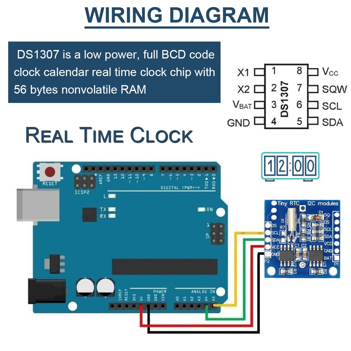 5PCS Tiny RTC I2C Modulo orologio in tempo reale AT24C32 Memoria di archiviazione Modulo orologio DS1307 ad alta precisione per Arduino per AVR ARM PIC SMD, con fila singola dritta