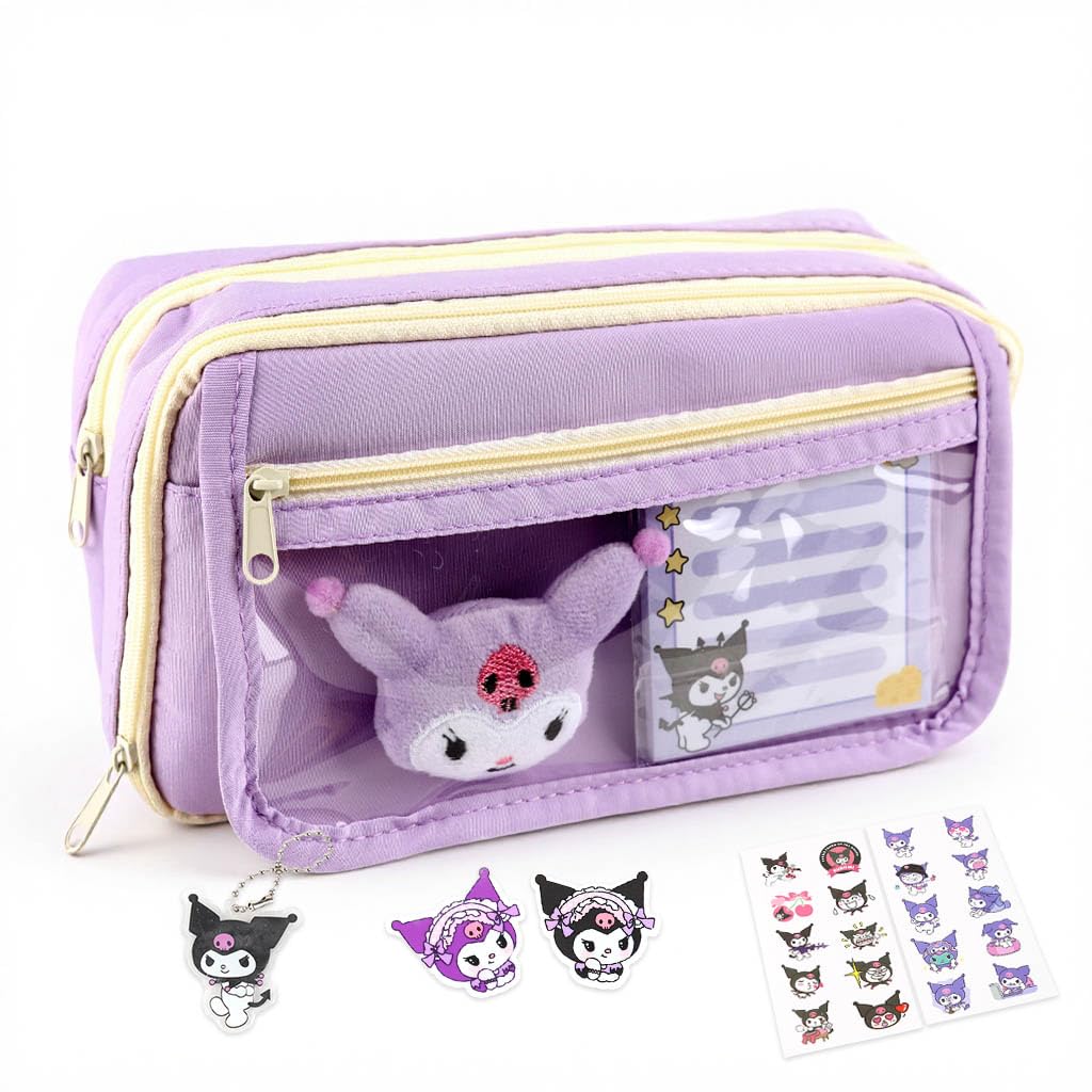 Zibuyu®Transparent Pencil Case Set with Stickers Brooches Keychain and Notepad for School Travel and Everyday Use, Cute Stationery Items for Girls-picture-21