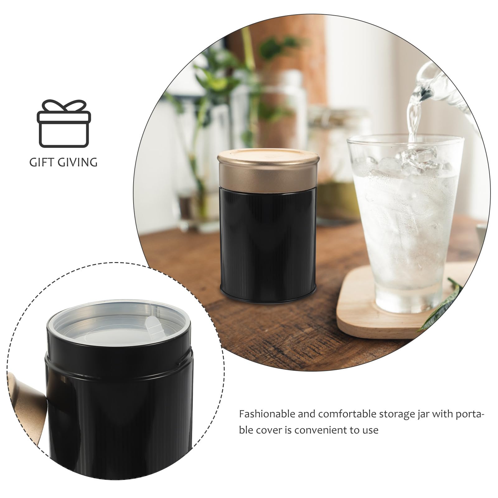 Ciieeo 6 Latas de Té de Hojalata Negras, Envases de Almacenamiento Herméticos para Té Suelto y Bolsitas, Organizadores Portátiles para Cocina y Hogar, Set de 6 Piezas
