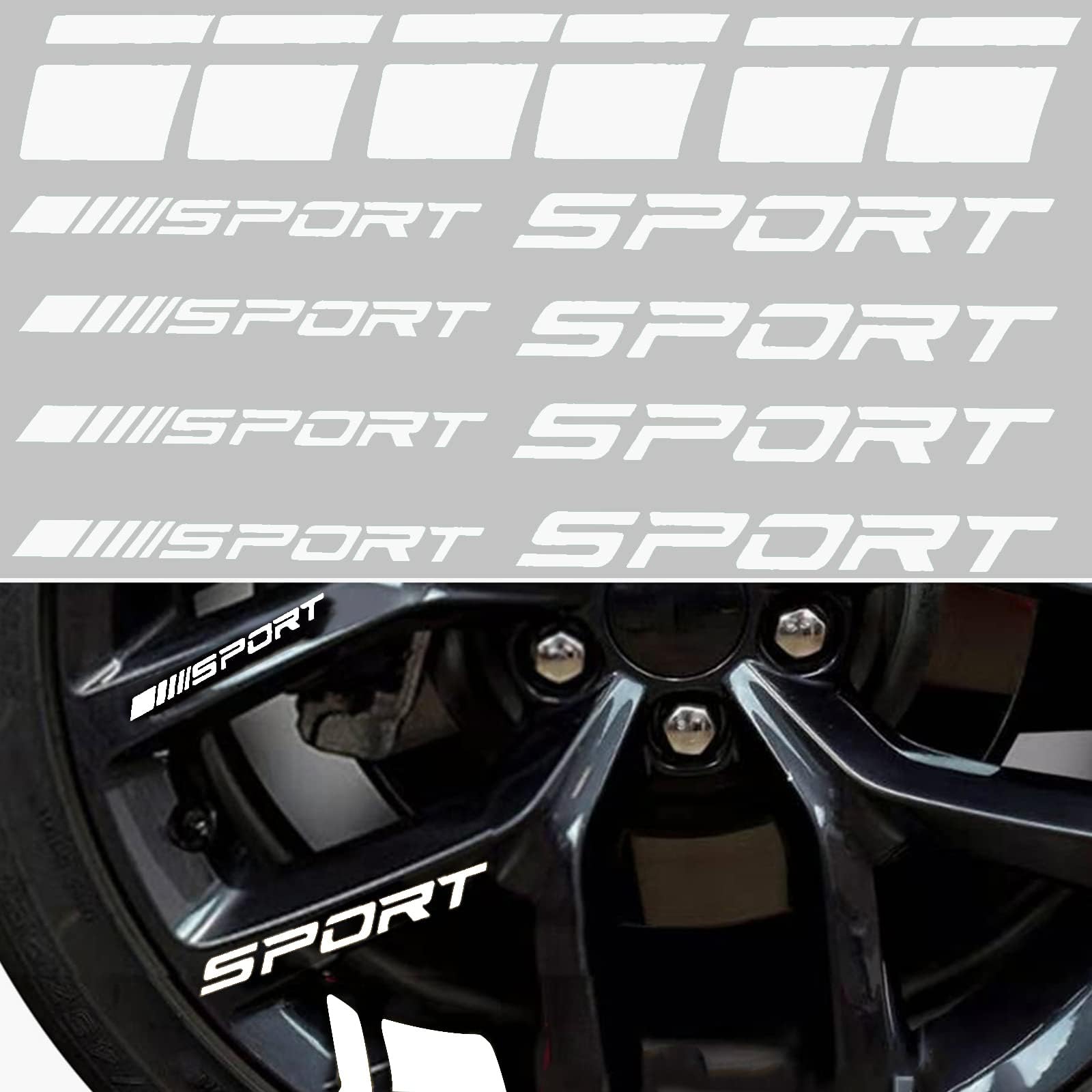 Pincuttee 14pcs Car Decal Stickers,Wheel Rim Decal Sticker,Sport Logo Reflective Stickers,Sport Emblem Car Rear Bumper Sticker,Rear Mirror Decals for All Vehicles(White,14PCS)