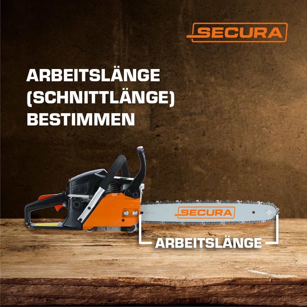 4x Sägekette Halbmeißel + Führungsschiene 35 cm | 3/8LP-1,3-50 | Kompatibel mit Stihl MS170 MS180 017 018 | Motorsägen Ersatzkette Set | SECURA