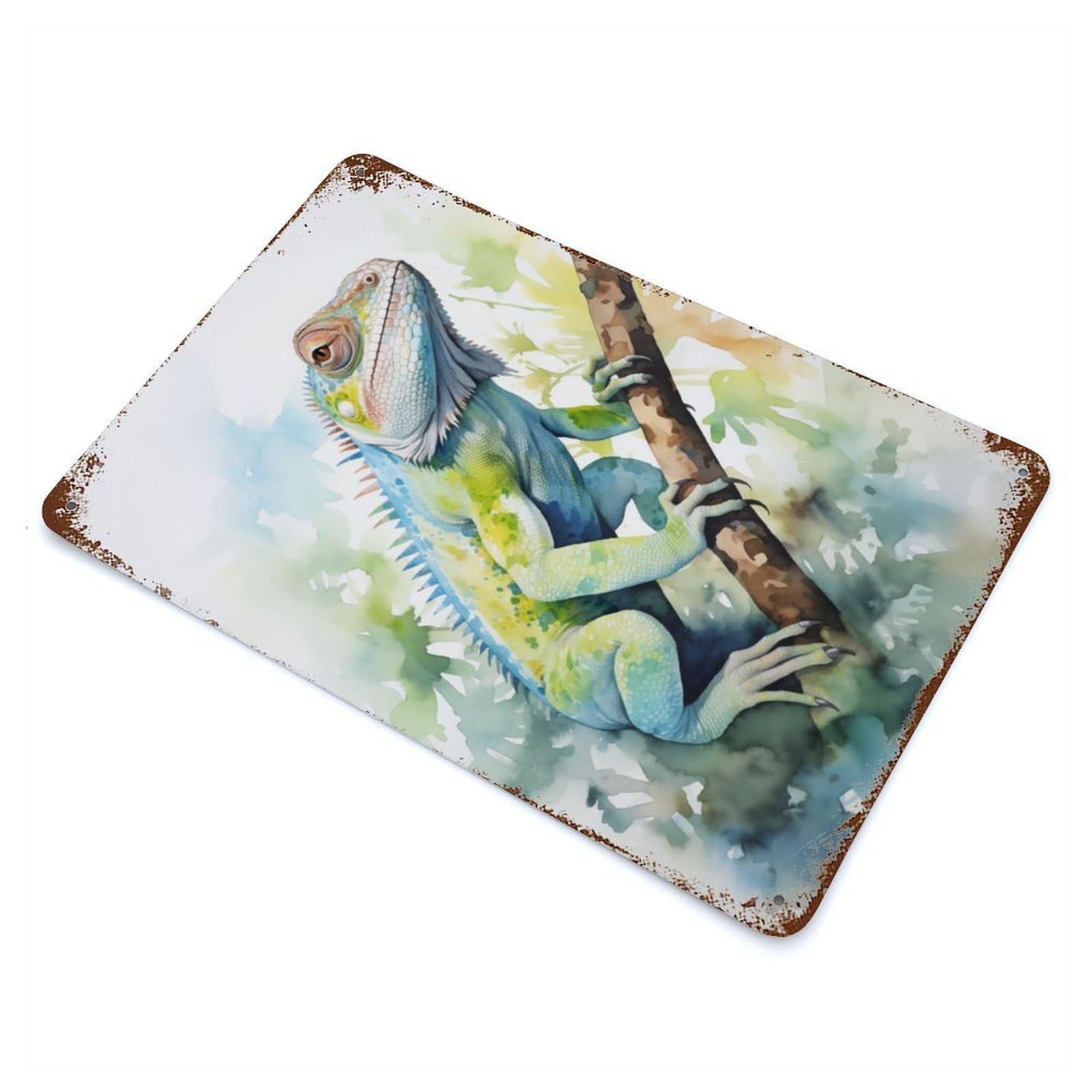 Rustic Tin Plaque Lizard Watercolor 11.8"x7.9", Retro Wall Decor for Shed, Workshop And Garage Wall Decor