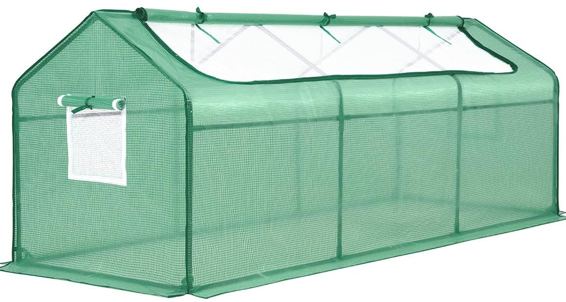 Quictent Mini Greenhouse, Portable Quick-Setup Small Tabletop Waterproof UV Protected PE Cover Shelter for Outdoors/Indoors W/ Raised Base for Garden Plant Seed Starting, 8 Stake, 95"x36"x36", Green