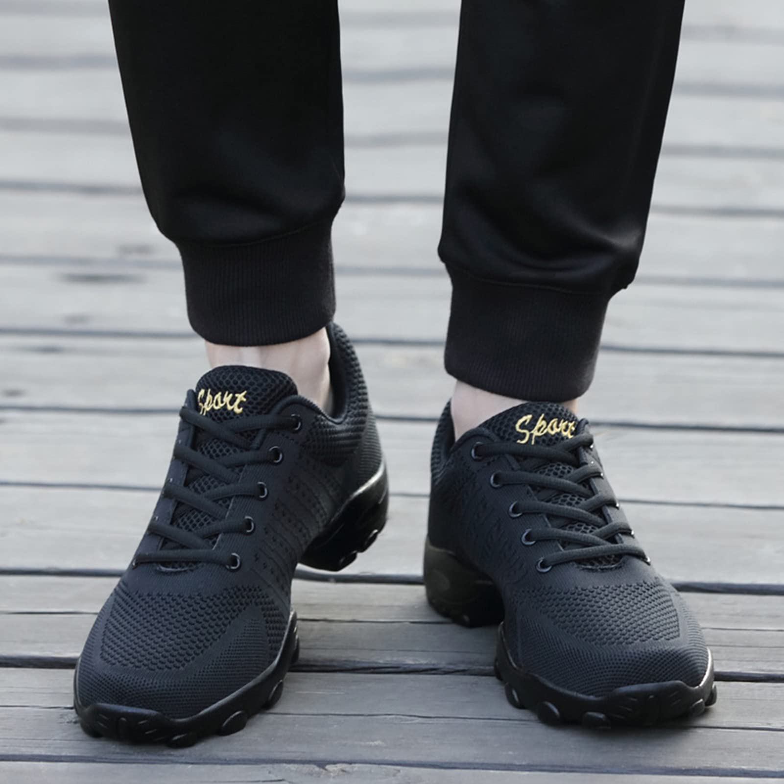 Zapatos De Baile para Hombres, Zapatos De Baile De Deportes Casuales, Adulto De Los Hombres Volando Tejido De Malla Suave Aptitud Suave Fitness Four Seasons Dance Shoes(40 EU, Black)
