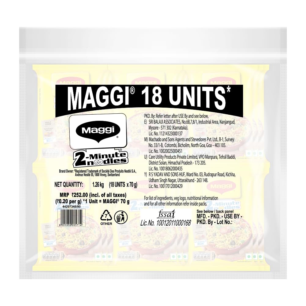 MAGGI 2-Minute Instant Noodles, Masala Noodles With Goodness Of Iron, Made With Choicest Quality Spices, Favourite Masala Taste, 1.26kg Pouch (Pack of 18, 70 g each) - Image 3 thumbnail