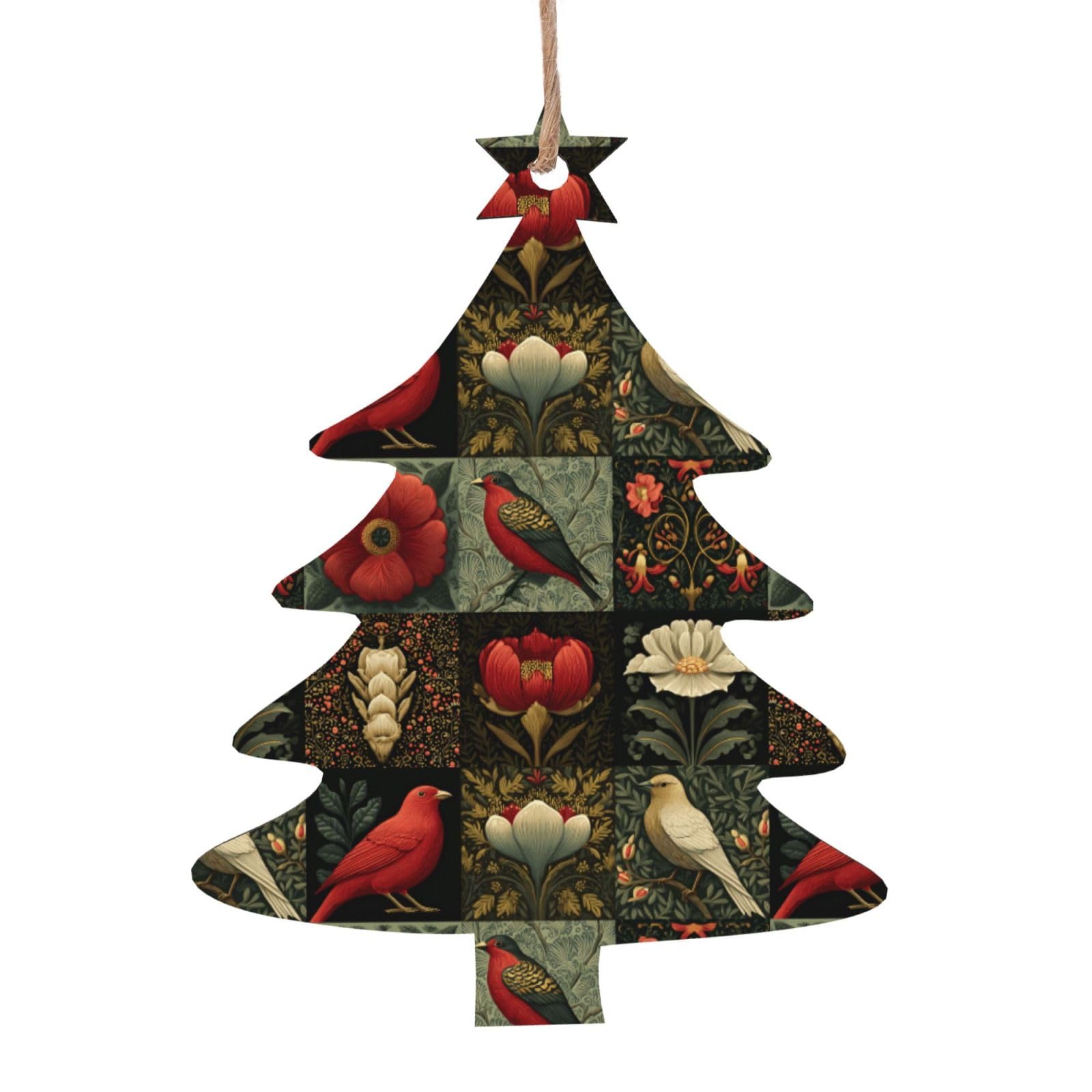 Lot de 6 décorations de Noël scandinaves en bois naturel avec oiseaux et motifs pour sapin de Noël rustique et confortable