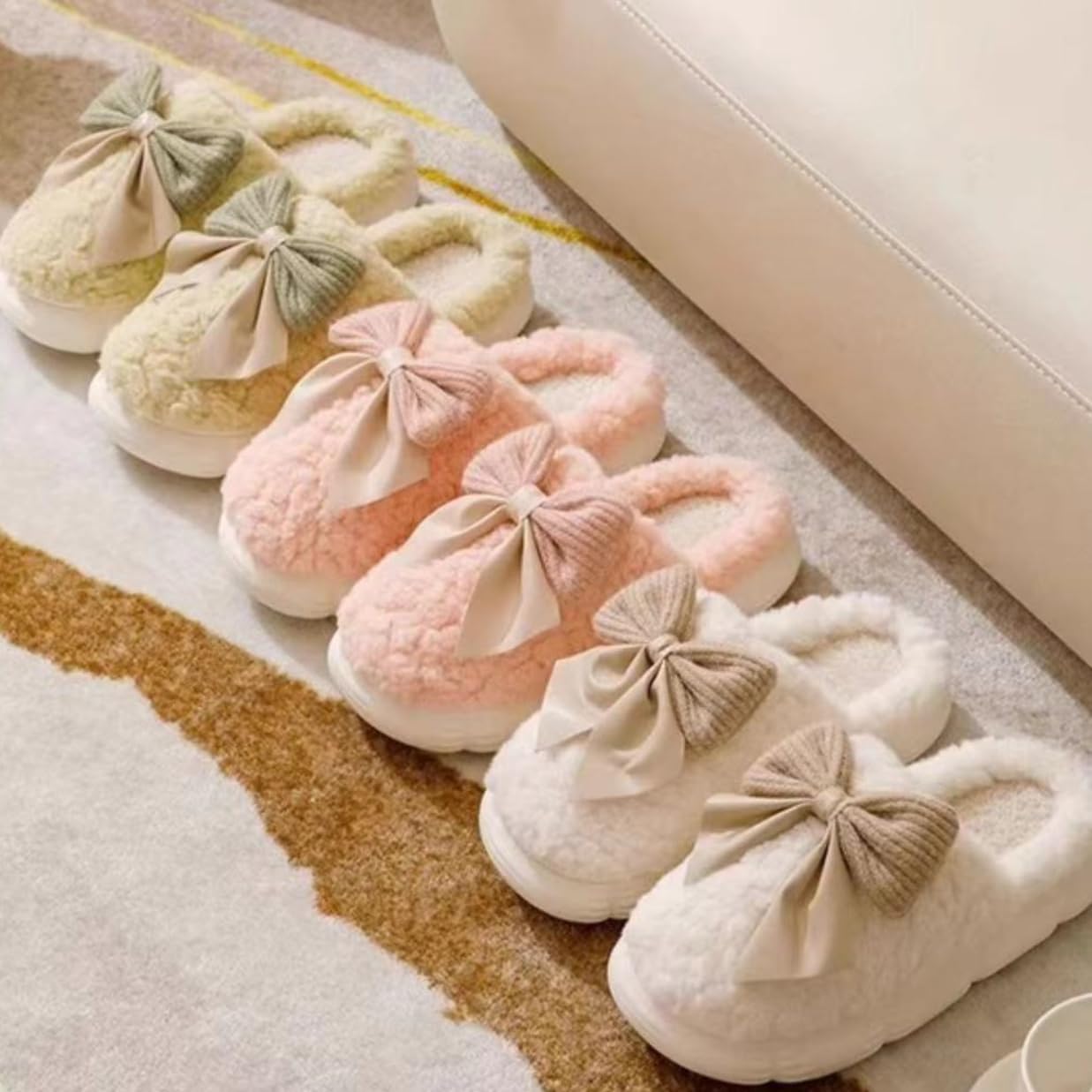 Plush Cute Bow Slippers for Women – Furry Comfy Indoor Outdoor Non-Slip House Slippers - Image 6
