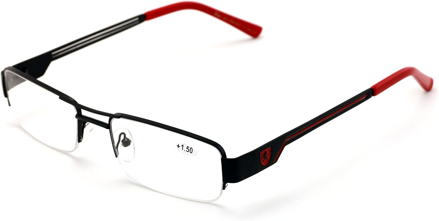 Khan Metal Rectangular Semi-Rimless Rectangle Reading Glasses Reader