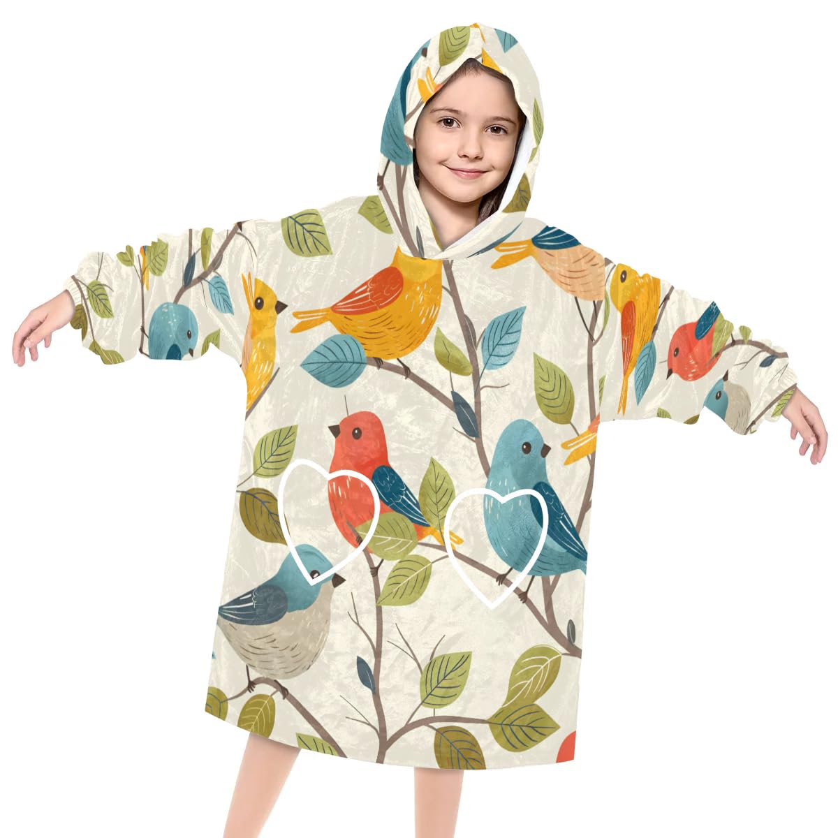 Wearable Blanket Hoodie for Kids, Lake Birds Fleece Sweatshirt Blanket Oversized Blanket Sweatshirt with Pocket Flannel Warm Hooded Blanket 6-10 Year Old Girl Boy Gift, One Size