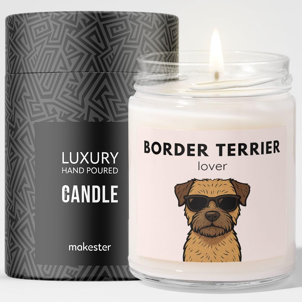 Border Terrier Gifts - Luxury Soy Wax Candle - Vanilla, Jasmine, Sugared Almond - Dogs in Shades - Makester
