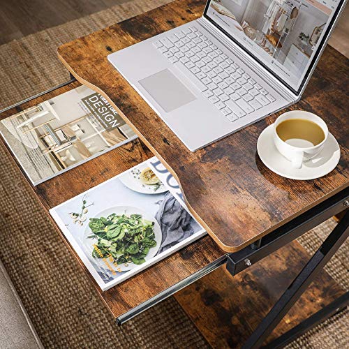 VASAGLE Computertafel, Z-vormig bureau, compact, eenvoudige montage, zwenkwielen met remmen, toetsenbordlade… - Image 4