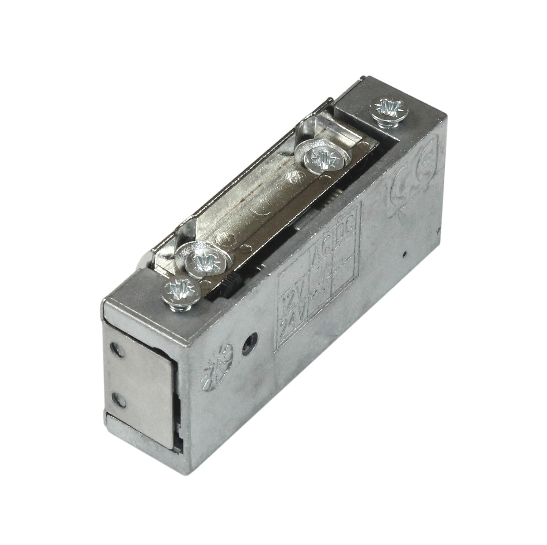 DENI Elektro-Türöffner 20181 schmale Bauweise mit Radiusfalle, mit Tagesentriegelung 12V AC/DC bzw. 100% ED bei 12V DC, Arbeitstrom, DIN Links/Rechts, incl. SN-TEC Befestigungsschrauben