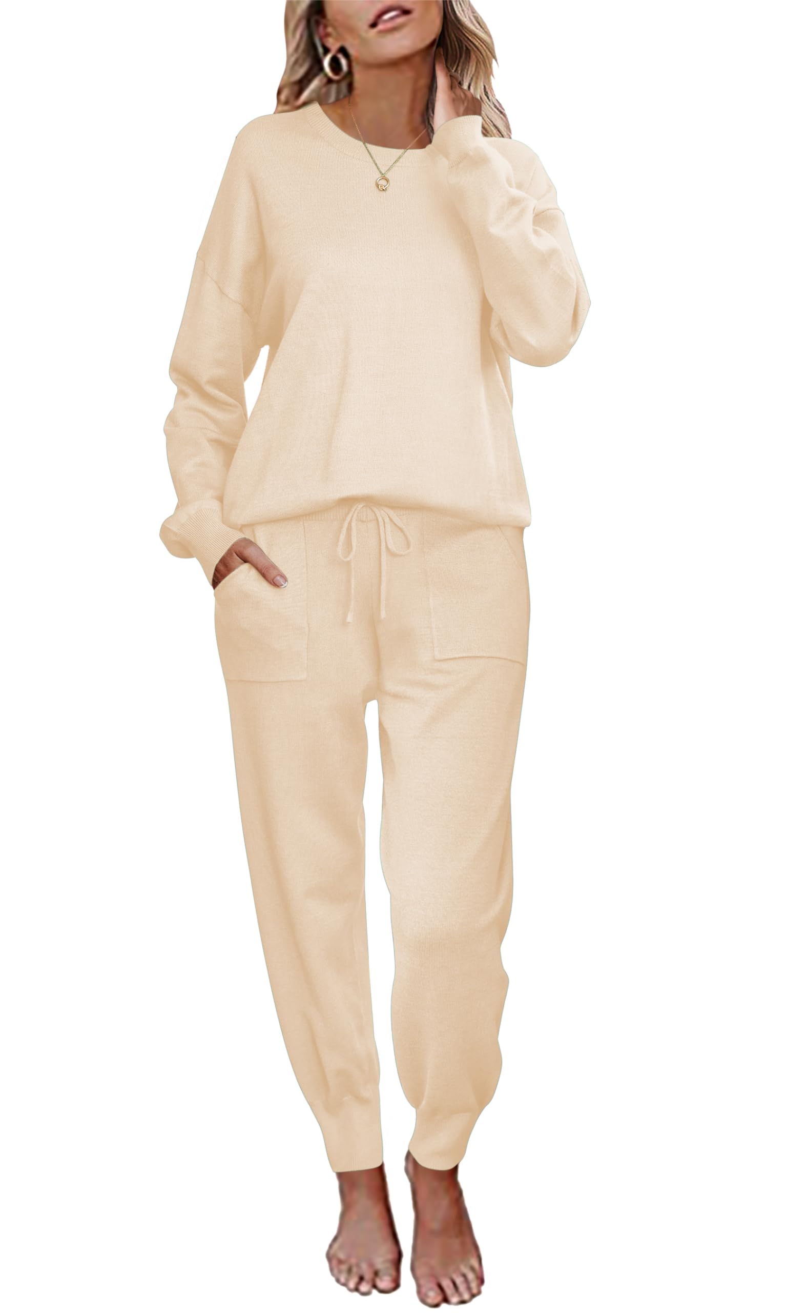 Ekouaerwomens Piece Lounge Set Long Sleeve Knit Pajamas