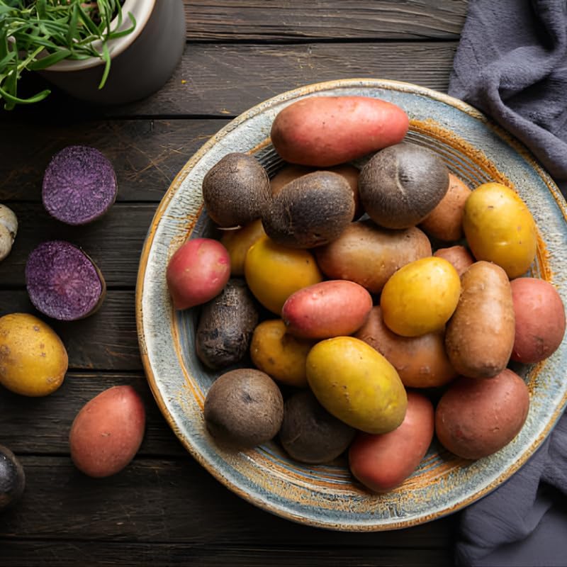 2 Mixed Color Potato Seeds for Planting, Red - Purple - Yukon Gold Potatoes, 2 Lbs, Non GMO, Great for Home Gardens, Container Growing, Fresh Cooking & Culinary Use