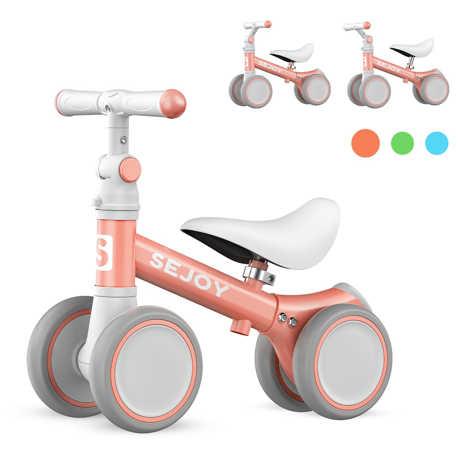 SejoyAdjustable Baby Balance Bike with Adjustable Seat Handle for 10-36 Month Boy Girl 1 Year Old Toddler Balance Bike,Infant First Walking Bike,Toddler Training Bike,No Pedal 4 Silence Wheels