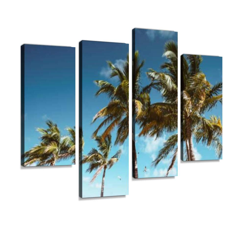 coconut palm tree in florida Canvas Print Artwork Wall Art Pictures Framed Digital Print Abstract Painting Room Home Office Decor Ready to Hang 4 Panel
