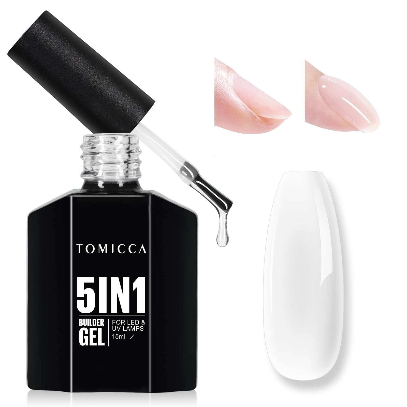 TOMICCA Builder Gel 5-in-1, Clear Gummy Base, amerikanische UV/LED-Nagelgel, für Nagelverlängerung, Reparatur, Verstärkung, Abziehbilder und Schmuck