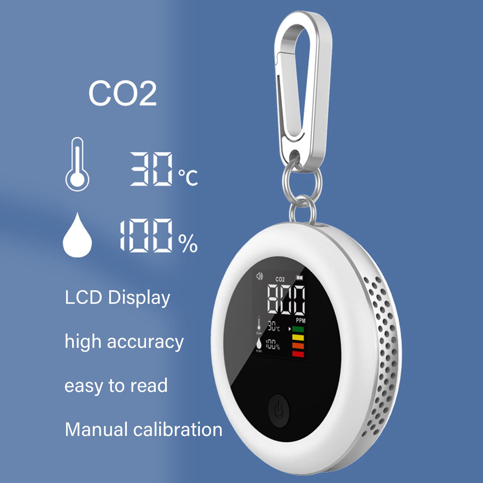 Medidor Digital CO2 3 en 1 Monitor Calidad Aire Humedad Temperatura Portatil LCD para Hogar Viajes Interiores