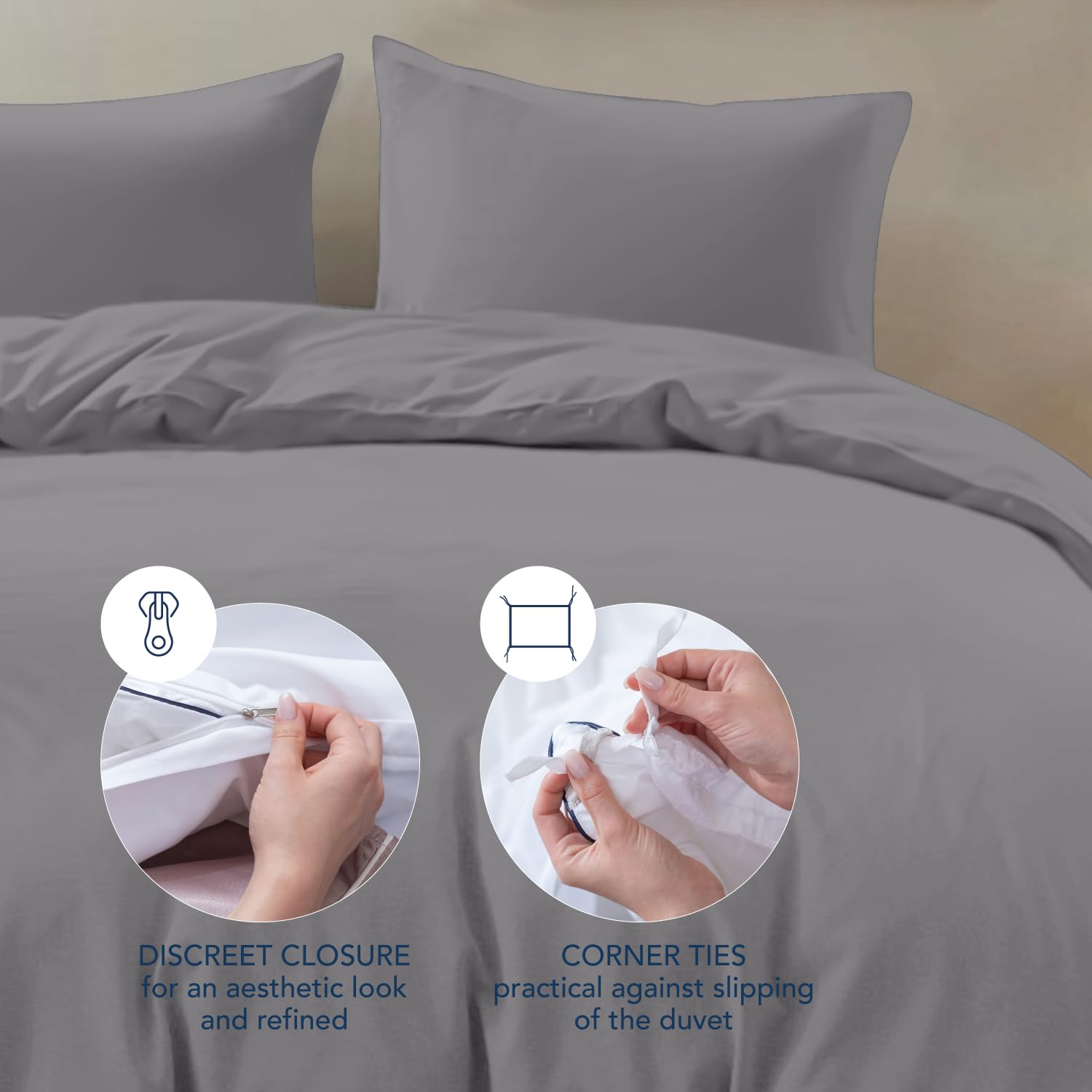 Dreamzie Copripiumino Matrimoniale 240x260 cm con 2 Federe 65x65 cm - Antracite - Set Copripiumino Matrimoniale 240x260