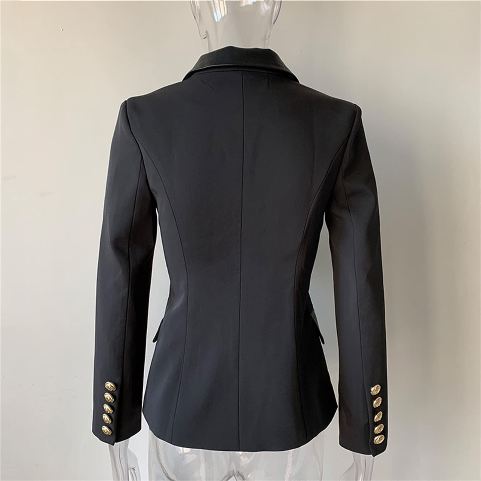 Primavera Autum PU Cuero Collar Slim Negro Blazer Clásico Formal Blazers Chaqueta