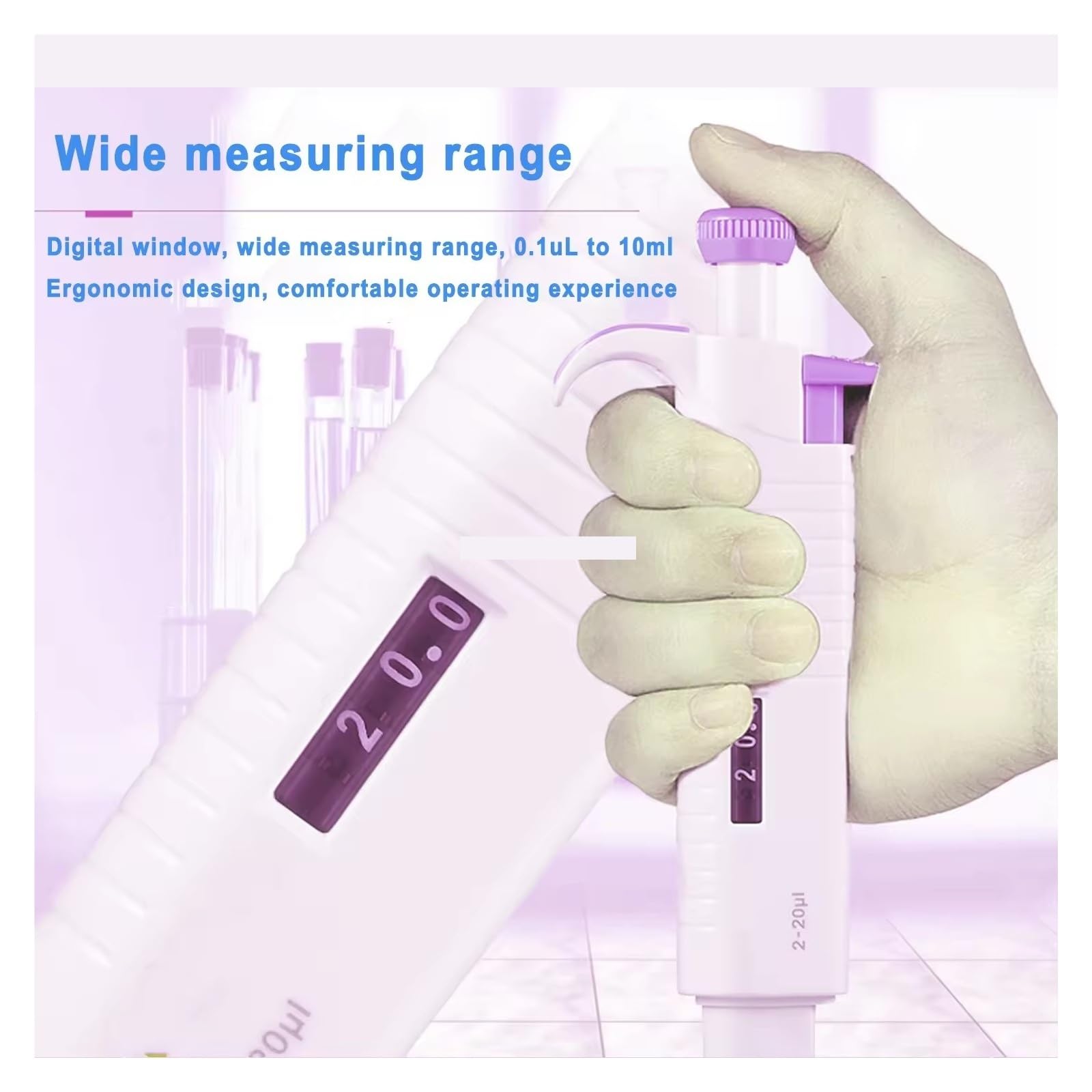 Micropipeta manual de volumen variable ajustable, pipeta de laboratorio de un solo canal de 0,1 μl a 5 ml. Extracción precisa(20-200ul)