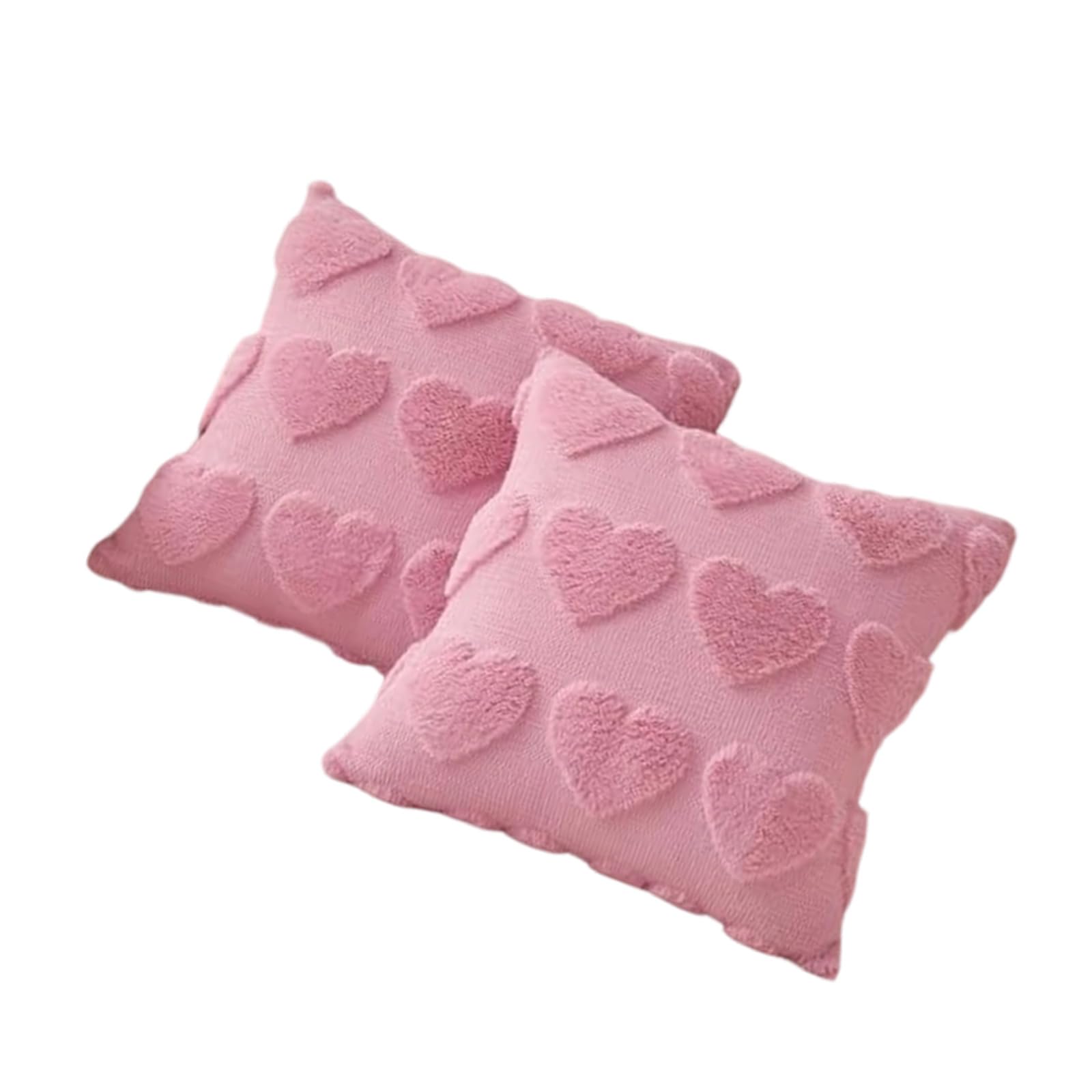 PURPLELILY 2 Piece Throw Pillow Covers with Plush Heart Embroidery Valentine 45x45cm Heart Embroidered Plush Pillow Cover