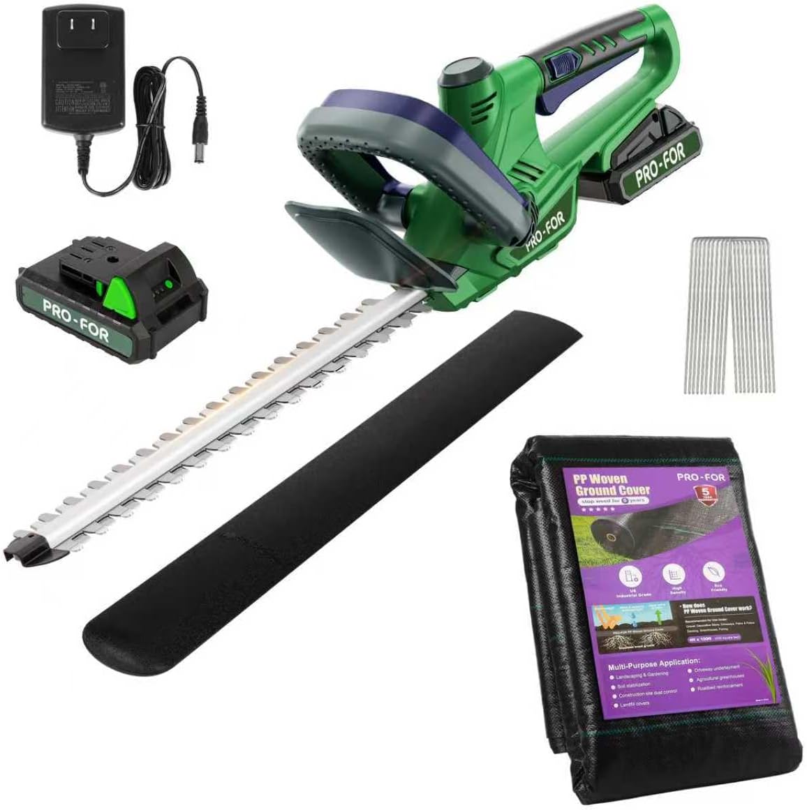 Complete Landscaping Bundle: 20V Cordless Hedge Trimmer with Battery & Charger + 3x100FT 3.2oz Heavy-Duty Weed Barrier Fabric