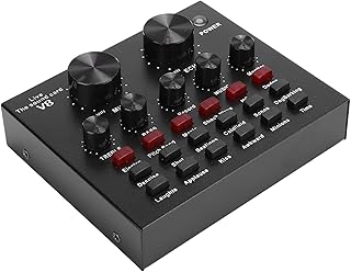 Goshyda Professional Voice Changer, V8 Sound Card Voice Changer with 18 Sound Effects Mobile Phone Computer Live Sound Card, 112 Electroacoustic, 6 Effect Modes(Wired Version)