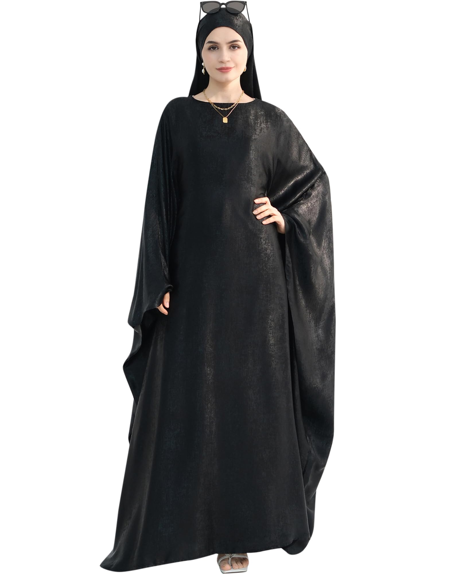 Luxury Dubai Style Abaya and Hijab Set, Breathable Modest Prayer Dress with Belt Loose Fit Muslim Robe