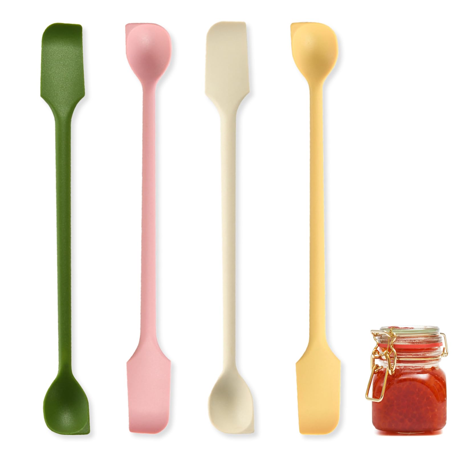 4 Pcs Mini Silicone Spatulas Set, Dual-Ended Double-Headed Jar Spatula Scrapers, Heat Resistant Non-Stick Flexible Baking & Cooking Tools for Mixing, Scooping, Makeup, Cosmetics, Jars & Bottles