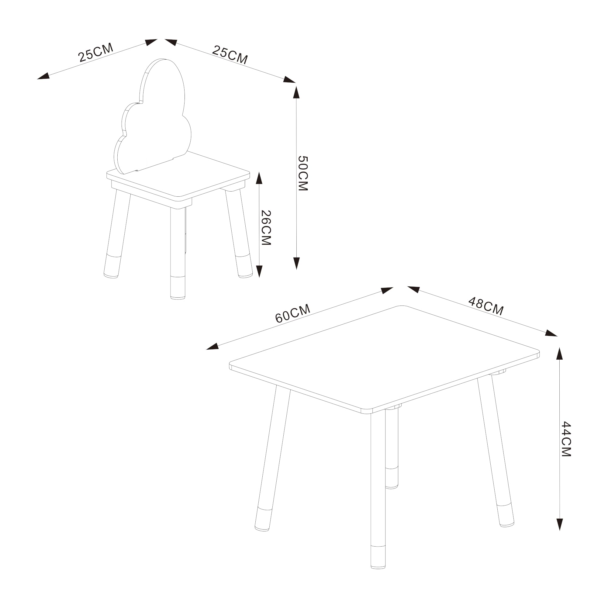 [en.casa] Set di 3 Mobili per Bambini Tavolino e 2 Sedie con Schienale a Forma di Nuvola per Cameretta Area Gioco Tavolo Rettangolare a Misura di Bimbi - Verde Menta/Naturale