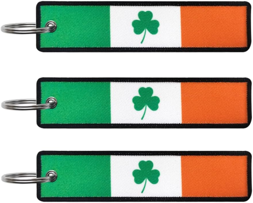 JAVD Ireland Shamrock Flag Keychain Tag with Key Ring - Keys, Cars, Motorcycles, Backpacks, Luggage and Gifts - EDC (3 Pack)
