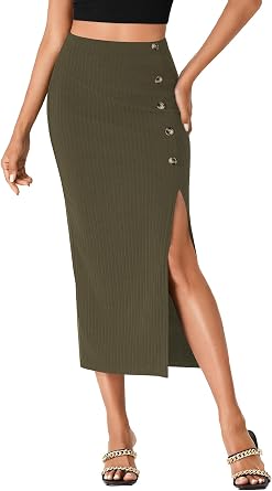 LYANER Womens High Waist Long Pencil Skirt Side Split Bodycon Party Club Night Out Midi Skirts