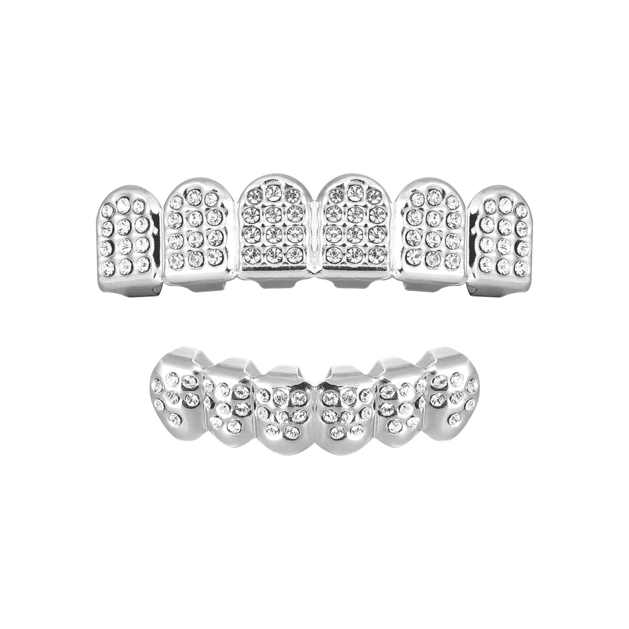 Copper Mouth Grill Set 2 Pieces Adjustable Rhinestone Teeth Grills for Men Women Hip Hop Party Cosplay, Silver, 5.00X1.00X1.00CM