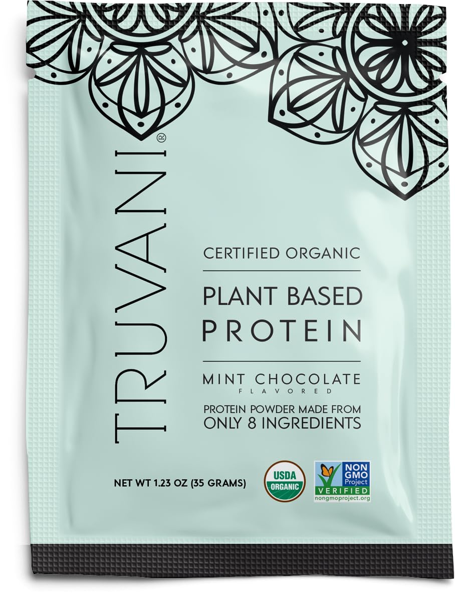 Truvani Vegan Pea Protein Powder | Mint Chocolate | 20g Organic Plant Based Protein | 1 Serving | Keto | Gluten & Dairy Free | Low Carb | No Added SugarUSDA Organic