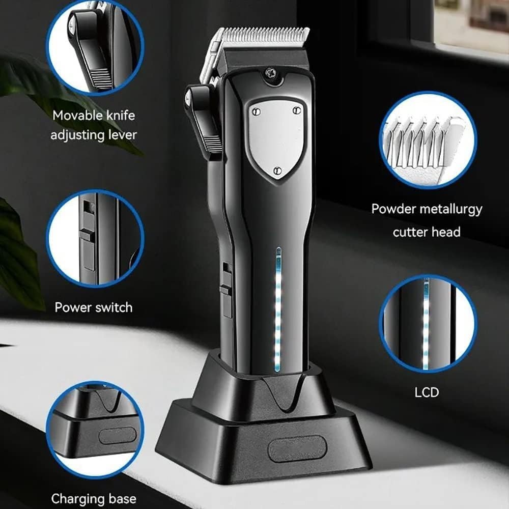 Pro Hair Clipper, Adjustable Powder Metallurgy Tool Head Hair Trimmer Intelligent Display Light Low Noise Hair Clipper
