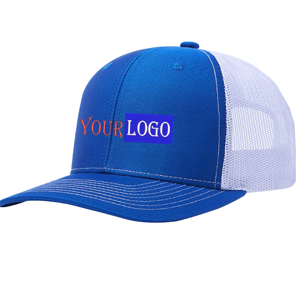 Custom Embroidered Hat Logo Personalised Mesh Baseball Cap Mens Summer 112 Trucker Cap,Unisex Embroidered Cap Dad/Mom Gifts Blue White