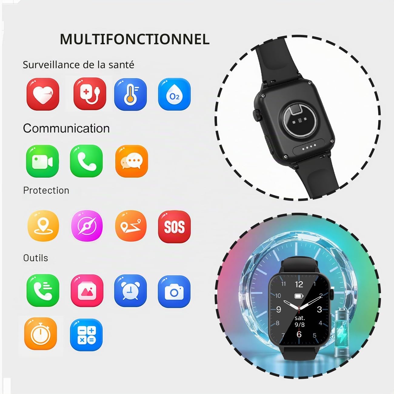 Montre 4G pour Seniors avec Détection De Chute, Bouton SOS, GPS, Appels Vidéo HD, pour Alzheimer Et DémenceBlack,1.96 * 1.57 inch