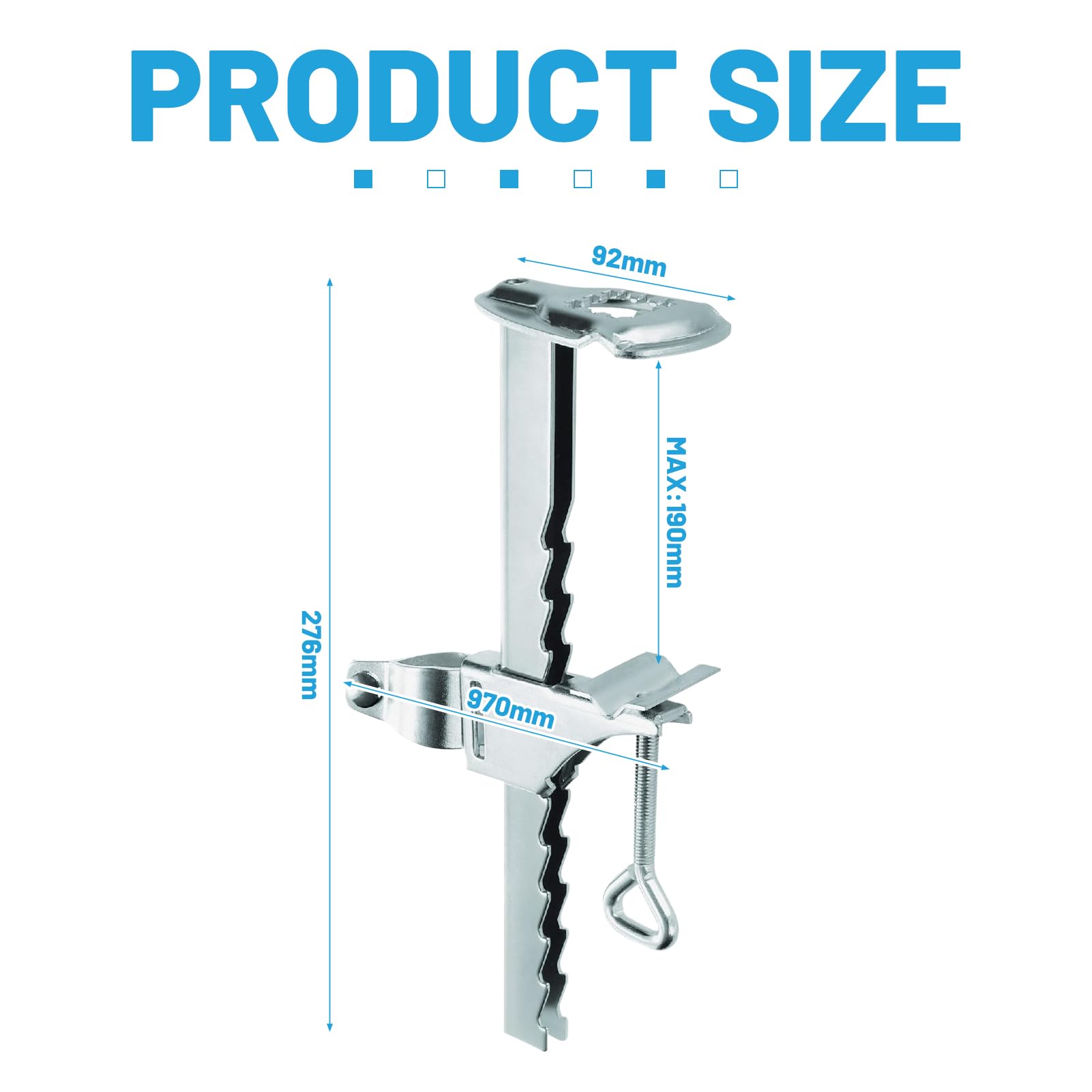 Parasol Holder Balcony, Parasol Holder, Balcony Railing, Extended Clip, Galvanized Steel, Parasol Stand with Hanging Hook, Clamping Range 0-20 cm, for Patios, Parasol, Garden Fence