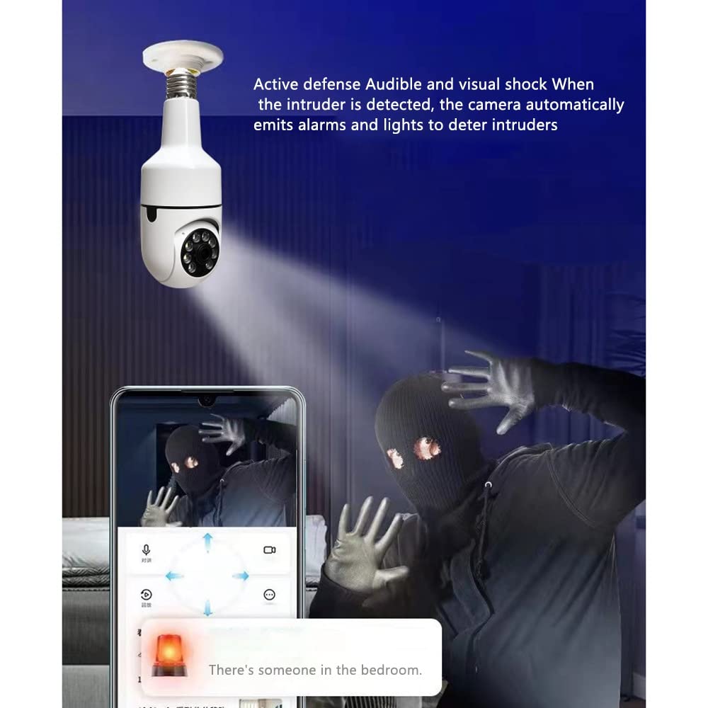 Cam�Ra � Ampoule � T�Te Mobile � 360 �, Cam�Ra de S�Curit� WiFi HD, Cam�Ra de Plafond � D�Fense avec Alarme Sonore et Lumineuse